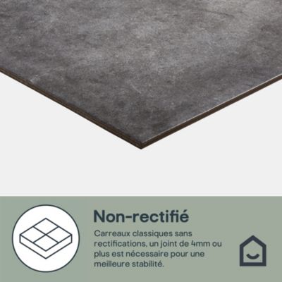 Carrelage sol et mur effet béton anthracite L.61,6 x l.61,6 cm x ép.8,5 mm, Konkrete