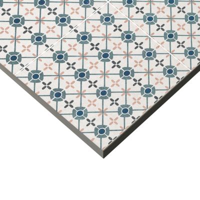 Carrelage sol et mur effet carreaux de ciment tons bleus et beiges L.45 x l.45 cm x ép.9,5 mm, Mediterranea Verona