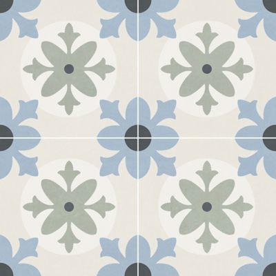 Carrelage sol et mur effet carreaux de ciment tons bleus et verts L.45 x l.45 cm x ép.9,5 mm, Mediterranea Javea