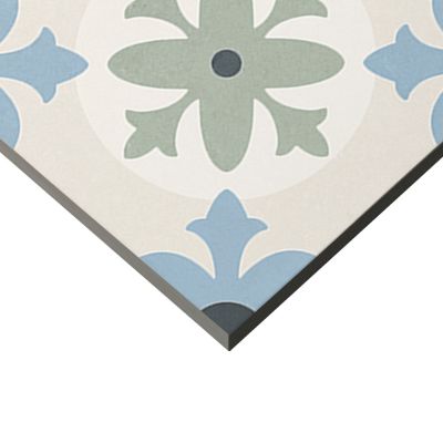 Carrelage sol et mur effet carreaux de ciment tons bleus et verts L.45 x l.45 cm x ép.9,5 mm, Mediterranea Javea