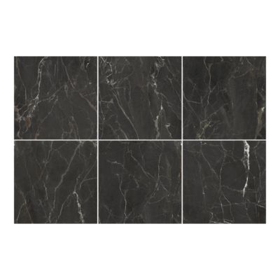 Carrelage sol et mur effet marbre anthracite brillant L.60,8 x l.60,8 cm x ép.8,5 mm, GoodHome Aruma