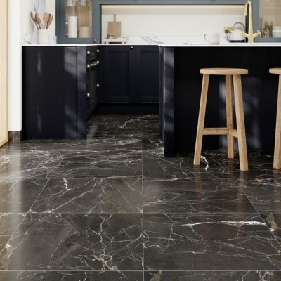 Carrelage sol et mur effet marbre anthracite brillant L.60,8 x l.60,8 cm x ép.8,5 mm, GoodHome Aruma