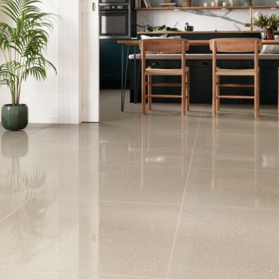 Carrelage sol et mur effet marbre beige brillant L.60 x l.60 cm x ép.8 mm, Musetta