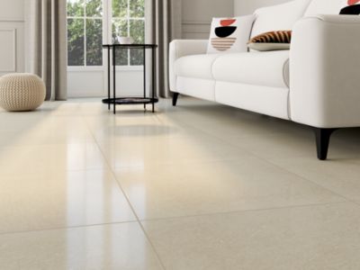 Carrelage sol et mur effet marbre beige brillant L.60 x l.60 cm x ép.8 mm, Musetta