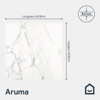 Carrelage sol et mur effet marbre blanc brillant L.60,8 x l.60,8 cm x ép.8,8 mm, Aruma