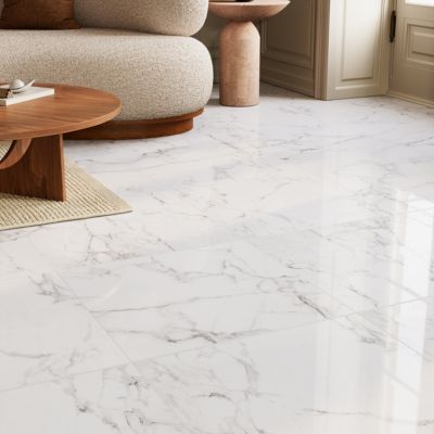 Carrelage sol et mur effet marbre blanc brillant L.60,8 x l.60,8 cm x ép.8,8 mm, Aruma