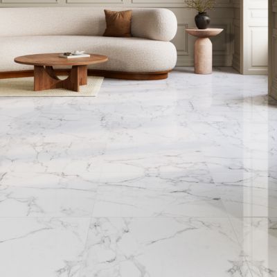 Carrelage sol et mur effet marbre blanc brillant L.60,8 x l.60,8 cm x ép.8,8 mm, Aruma