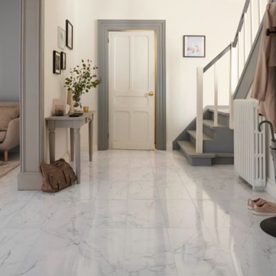 Carrelage sol et mur effet marbre blanc brillant L.61,3 x l.30,3 cm x ép.9 mm, Aruma