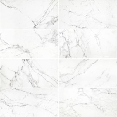 Carrelage sol et mur effet marbre blanc brillant L.61,3 x l.30,3 cm x ép.9 mm, Aruma