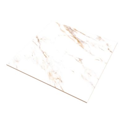 Carrelage sol et mur effet marbre blanc et doré brillant L.60,8 x l.60,8 cm x ép.8,8 mm, Aruma