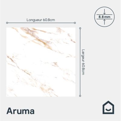 Carrelage sol et mur effet marbre blanc et doré brillant L.60,8 x l.60,8 cm x ép.8,8 mm, Aruma