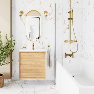 Carrelage sol et mur effet marbre blanc et doré brillant L.60,8 x l.60,8 cm x ép.8,8 mm, Aruma