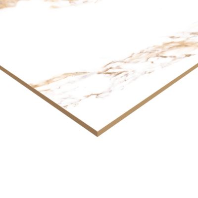 Carrelage sol et mur effet marbre blanc et doré brillant L.60,8 x l.60,8 cm x ép.8,8 mm, Aruma
