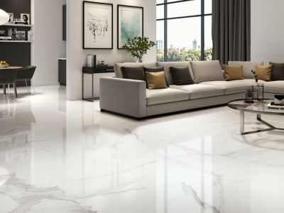 Carrelage sol et mur effet marbre blanc L.120 x l.60 cm x ép.9 mm, Pulido