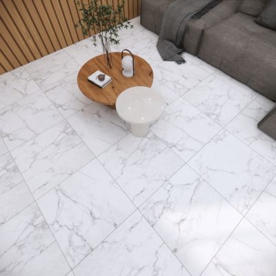 Carrelage sol et mur effet marbre blanc mat L.60,8 x l.60,8 cm x ép.8,8 mm, Aruma