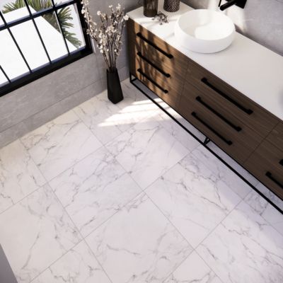 Carrelage sol et mur effet marbre blanc mat L.60,8 x l.60,8 cm x ép.8,8 mm, Aruma