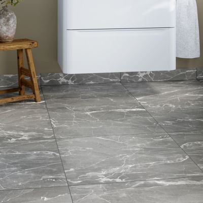 Carrelage sol et mur effet marbre gris brillant L.60,8 x l.60,8 cm x ép.8,8 mm, Aruma