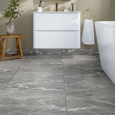 Carrelage sol et mur effet marbre gris brillant L.60,8 x l.60,8 cm x ép.8,8 mm, Aruma