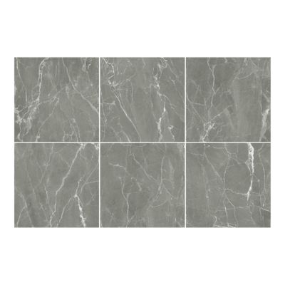 Carrelage sol et mur effet marbre gris brillant L.60,8 x l.60,8 cm x ép.8,8 mm, Aruma