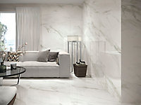 Carrelage sol et mur grès cérame marbre blanc poli 80 x 80 cm Great