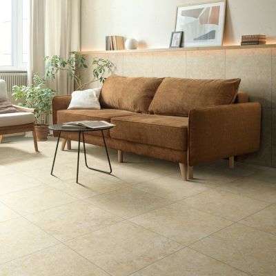 Carrelage sol et mur grès cérame émaillé effet travertin beige mat L.60 x l.60 cm x ép.7,4 mm, Traverno