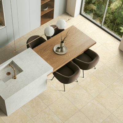 Carrelage sol et mur grès cérame émaillé effet travertin beige mat L.60 x l.60 cm x ép.7,4 mm, Traverno