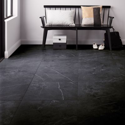Carrelage sol et mur grès cérame émaillé marbre noir 60 x 60 cm Ultimate
