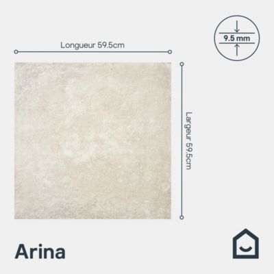 Carrelage sol et mur gris clair effet béton L.59,5 x l.59,5 cm x ép.9,5 mm, Arina