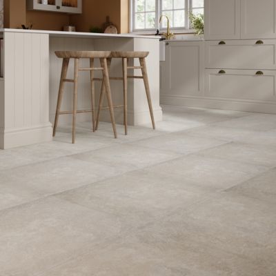 Carrelage sol et mur gris clair effet béton L.59,5 x l.59,5 cm x ép.9,5 mm, Arina