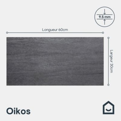 Carrelage sol et mur intérieur anthracite effet pierre L.60 x l.30 cm x ép.9,5 mm, Oikos