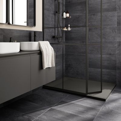 Carrelage sol et mur intérieur anthracite effet pierre L.60 x l.30 cm x ép.9,5 mm, Oikos