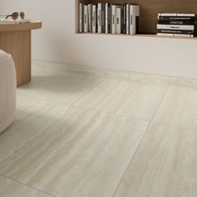 Carrelage sol et mur intérieur beige effet pierre L.59,5 x l.59,5 cm x ép.9,5 mm, Kyat