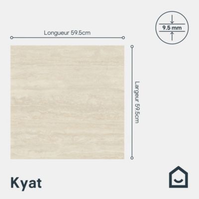 Carrelage sol et mur intérieur beige effet pierre L.59,5 x l.59,5 cm x ép.9,5 mm, Kyat