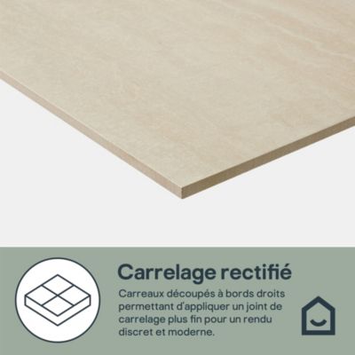 Carrelage sol et mur intérieur beige effet pierre L.59,5 x l.59,5 cm x ép.9,5 mm, Kyat