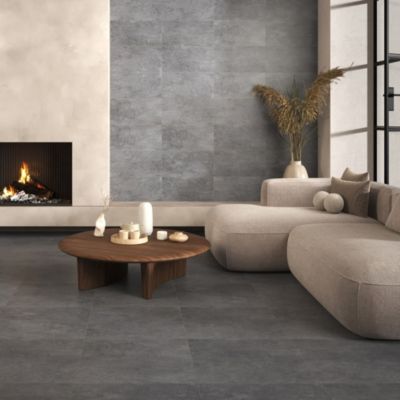 Carrelage sol et mur intérieur effet béton gris foncé L.60 x l.60 cm x ép.7,4 mm, Mitha