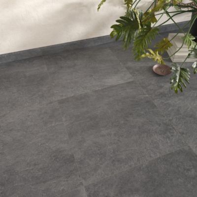 Carrelage sol et mur intérieur effet béton gris foncé L.60 x l.60 cm x ép.7,4 mm, Mitha
