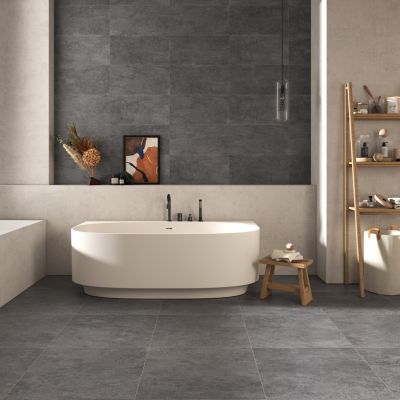 Carrelage sol et mur intérieur effet béton gris foncé L.60 x l.60 cm x ép.7,4 mm, Mitha