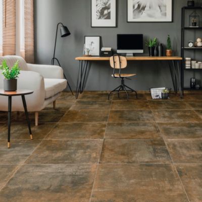 Carrelage sol et mur intérieur effet béton oxydé L.61 x l.61 cm x ép.9 mm, Real Ruggine