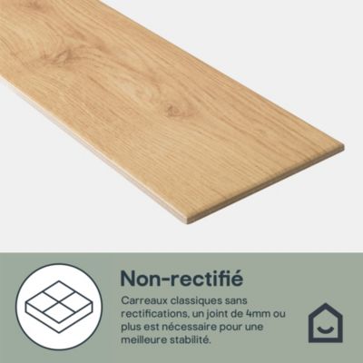 Carrelage sol et mur intérieur effet bois brut beige L.15 x l.90 cm x ép.9 mm, Lulea