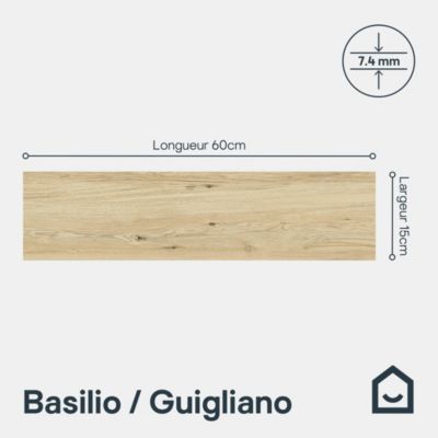 Carrelage sol et mur intérieur effet bois brut beige L.60 x l.15 cm x ép.7,4 mm, Basilio Guigliano