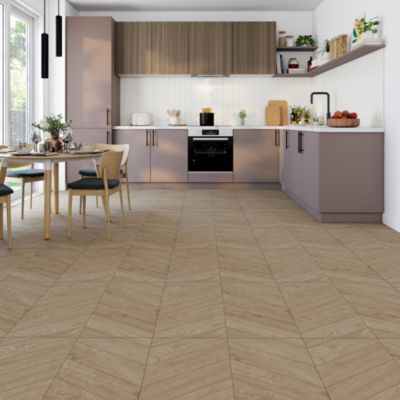 Carrelage sol et mur intérieur effet bois chevron mat L.60 x l.60 cm x ép.9 mm, Baku