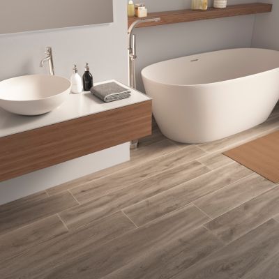 Carrelage sol et mur intérieur effet bois taupe mat L.120 x l.20 cm x ép.9 mm, Urbanwood