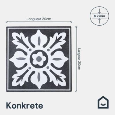 Carrelage sol et mur intérieur effet carreau de ciment tons gris L.20 x l.20 cm x ép.8,2 mm, Konkrete