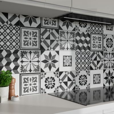 Carrelage sol et mur intérieur effet carreau de ciment tons gris L.20 x l.20 cm x ép.8,2 mm, Konkrete