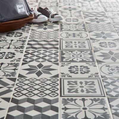 Carrelage sol et mur intérieur effet carreau de ciment tons gris L.20 x l.20 cm x ép.8,2 mm, Konkrete