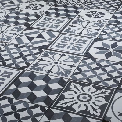 Carrelage sol et mur intérieur effet carreau de ciment tons gris L.20 x l.20 cm x ép.8,2 mm, Konkrete