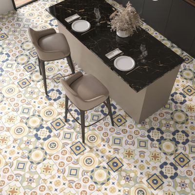 Carrelage sol et mur intérieur effet carreaux de ciment multicolores L.20 x l.20 cm x ép.7,4 mm, Liberty Multico