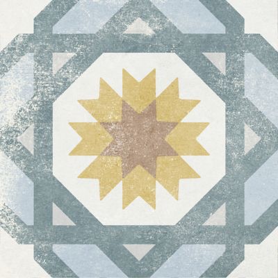 Carrelage sol et mur intérieur effet carreaux de ciment tons bleus et ocres L.20 x l.20 cm x ép.7,4 mm, Liberty bleu