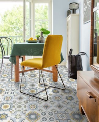 Carrelage sol et mur intérieur effet carreaux de ciment tons bleus et ocres L.20 x l.20 cm x ép.7,4 mm, Liberty bleu