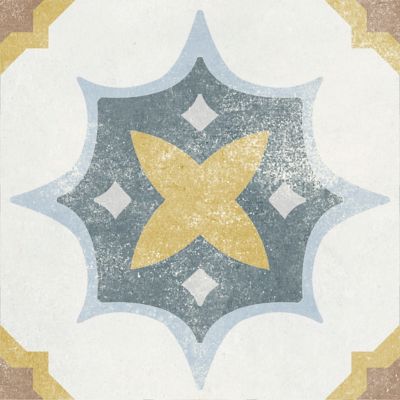 Carrelage sol et mur intérieur effet carreaux de ciment tons bleus et ocres L.20 x l.20 cm x ép.7,4 mm, Liberty bleu
